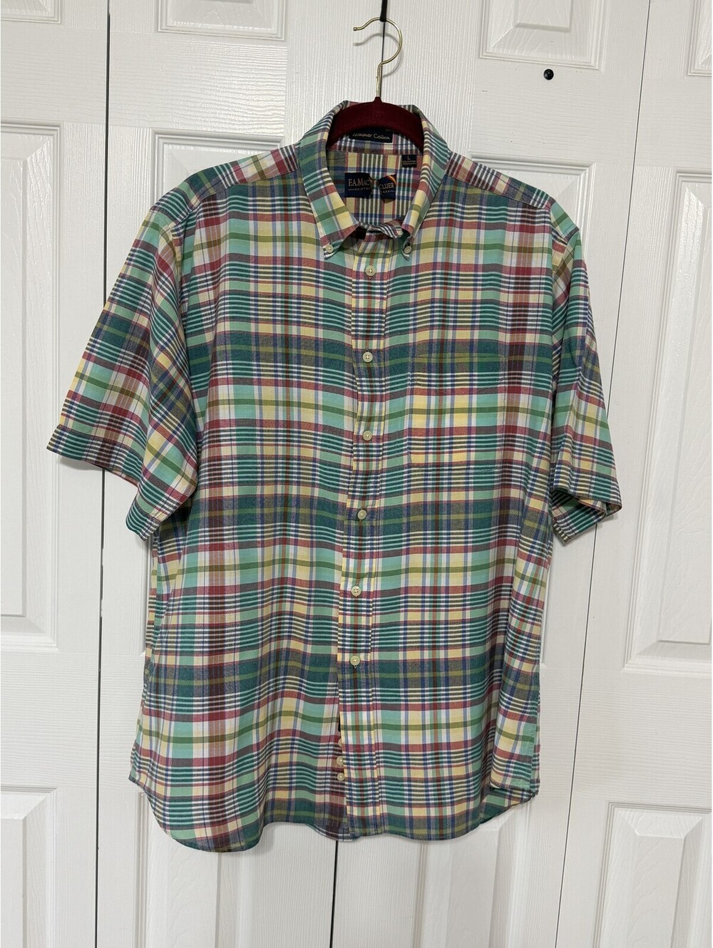 F.A. MacCluer Shirt Mens L Multicolor Plaid Short Sleeve Button Up Cotton Casual